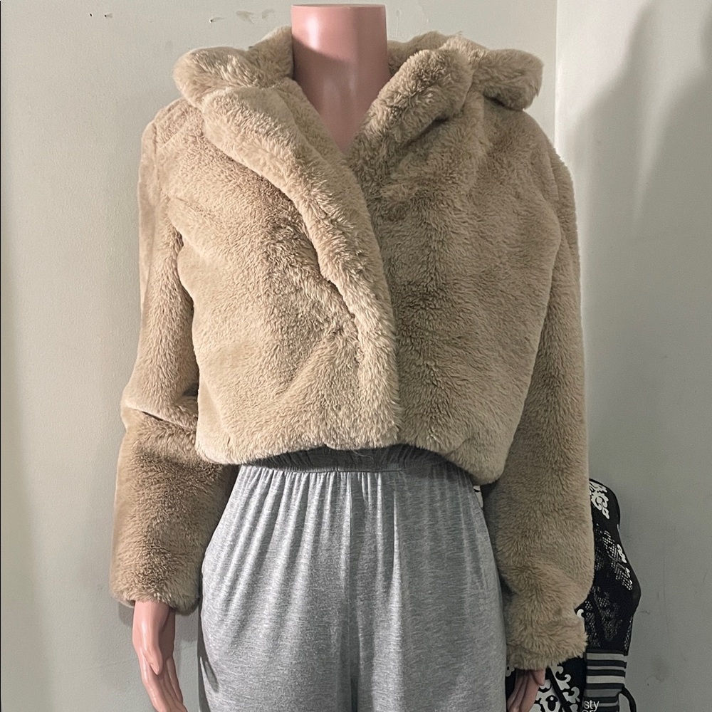 Tan Faux Fur Plush Coat Size L